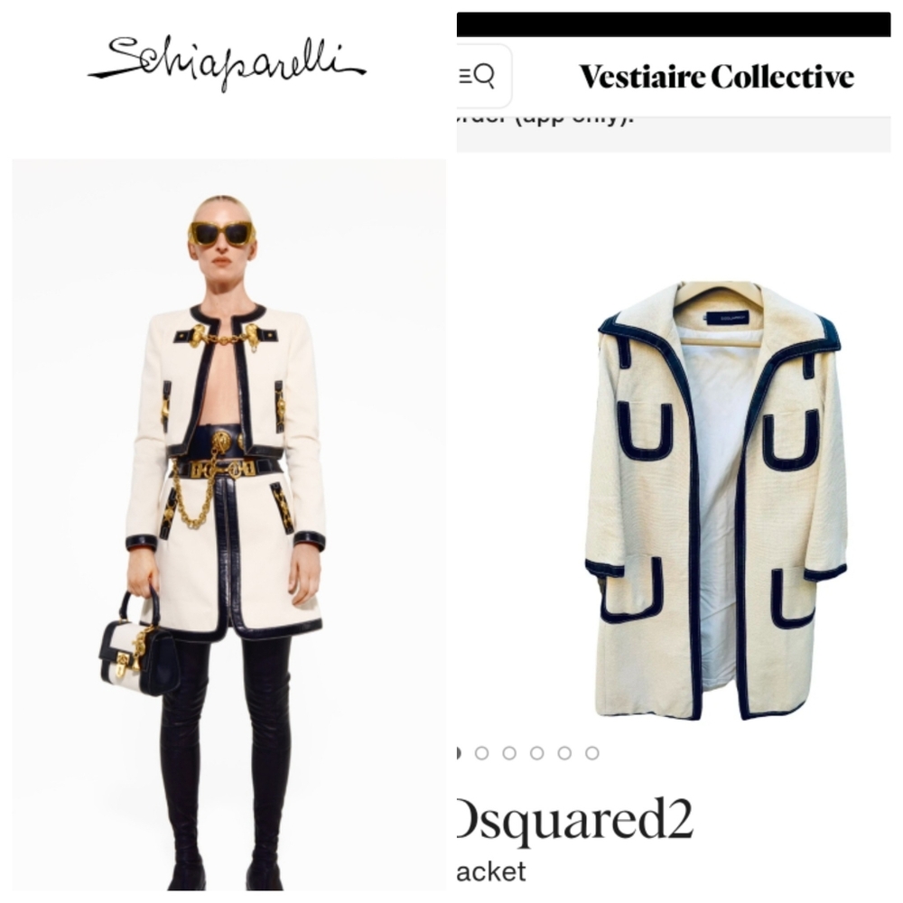 Dsquared Italian Tailoring Coco Cream Black Piping Art House Trench Coat Xs S 40 - Picture 1 of 10